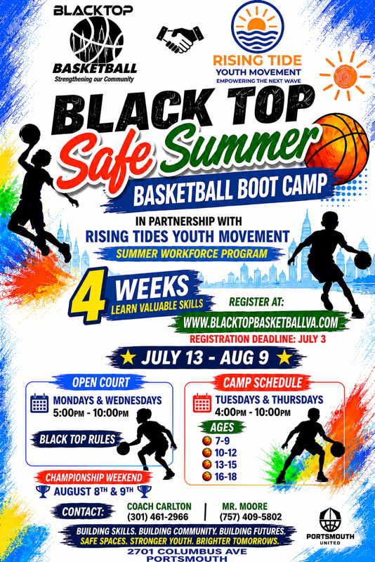 Black Top Safe Summer Basketball Boot Camp flyer