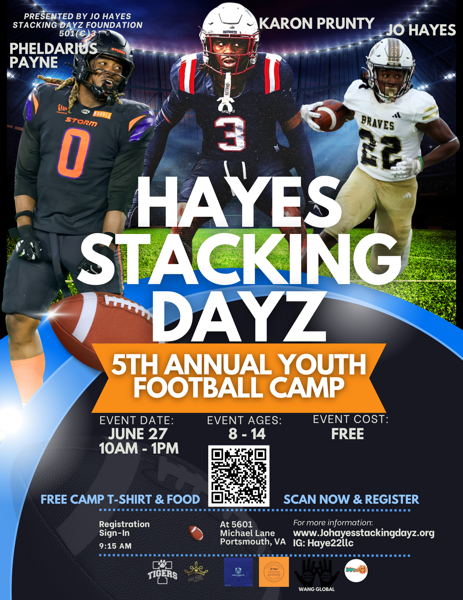 5th Annual Hayes Stacking Dayz Youth Football Camp flyer