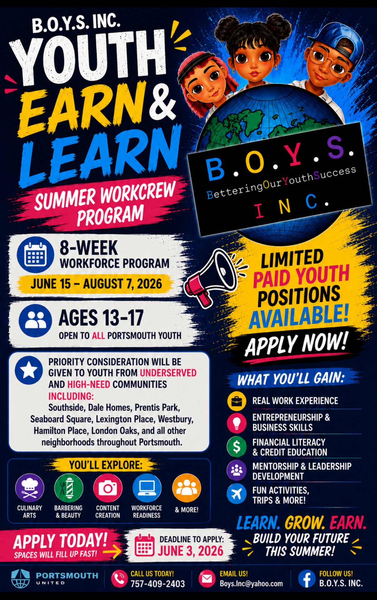 B.O.Y.S. Inc. Youth Learn & Earn Summer Workforce flyer