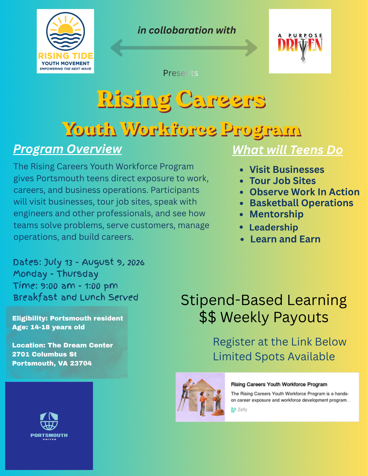 Rising Careers Youth Workforce Program flyer
